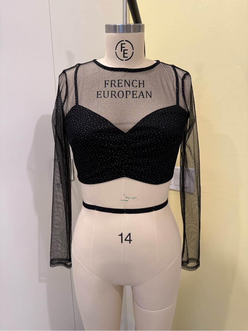 PRIVY Black Mesh Long-Sleeve Crop Top
